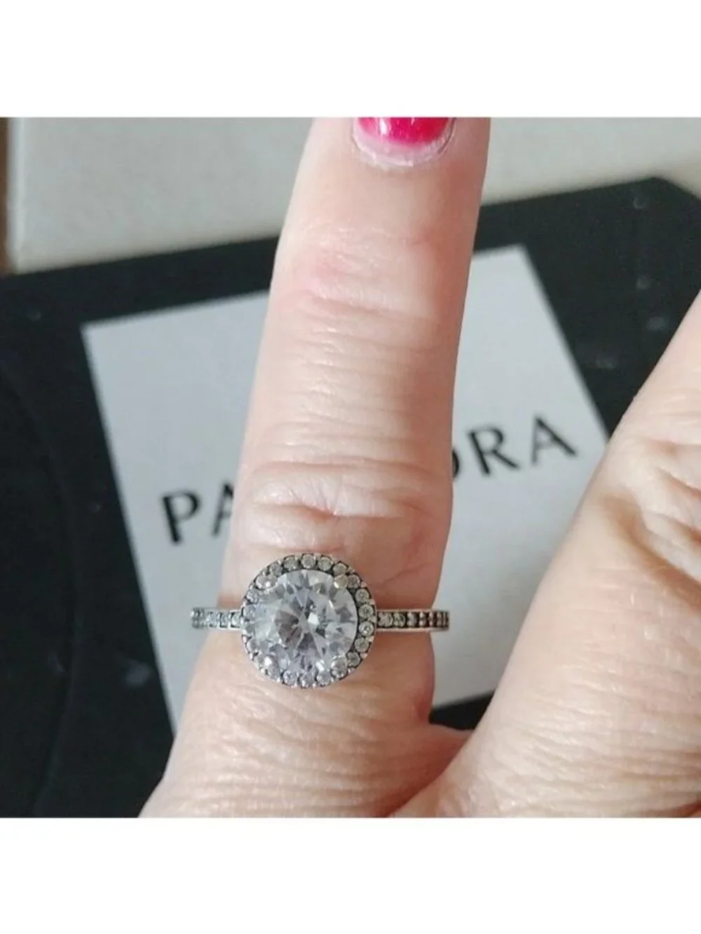 Pandora Sterling Silver Round Sparkle Halo Ring 196250cz, size 52